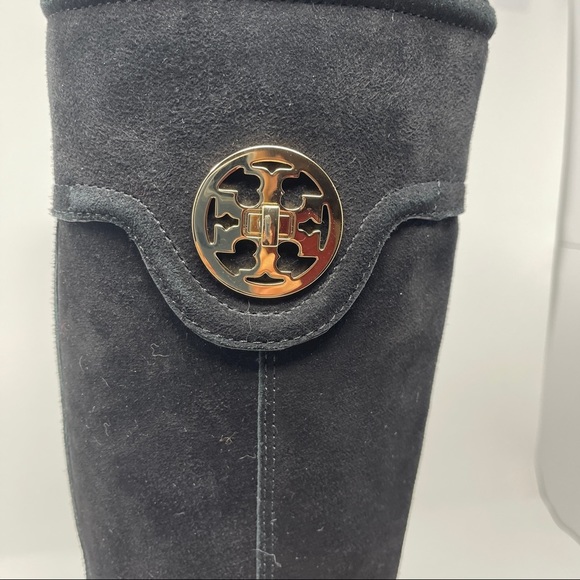 Tory Burch Women's Size 8.5 Selma Softy Suede Riding Logo Black Boots 4196 - Picture 9 of 12